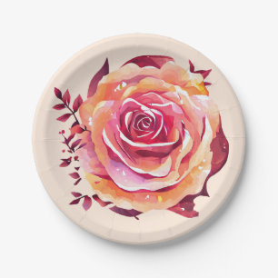 Single Beautiful Large Pink Rose Paper Plate