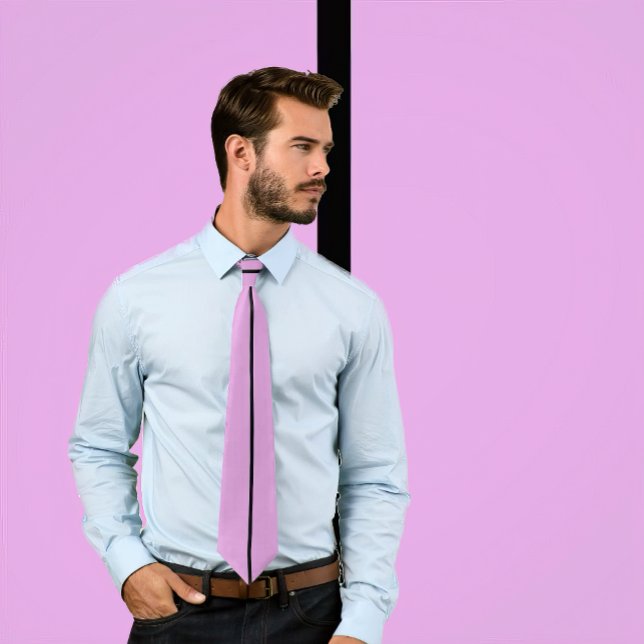 Single Black Stripe on Plum Tie (Man wears a necktie featuring a single thin vertical black stripe on plum.)