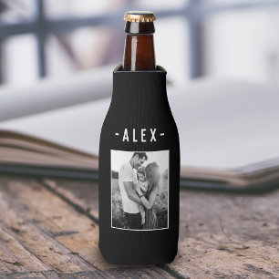 Single Black & White Photo Template Black Beer Bottle Cooler