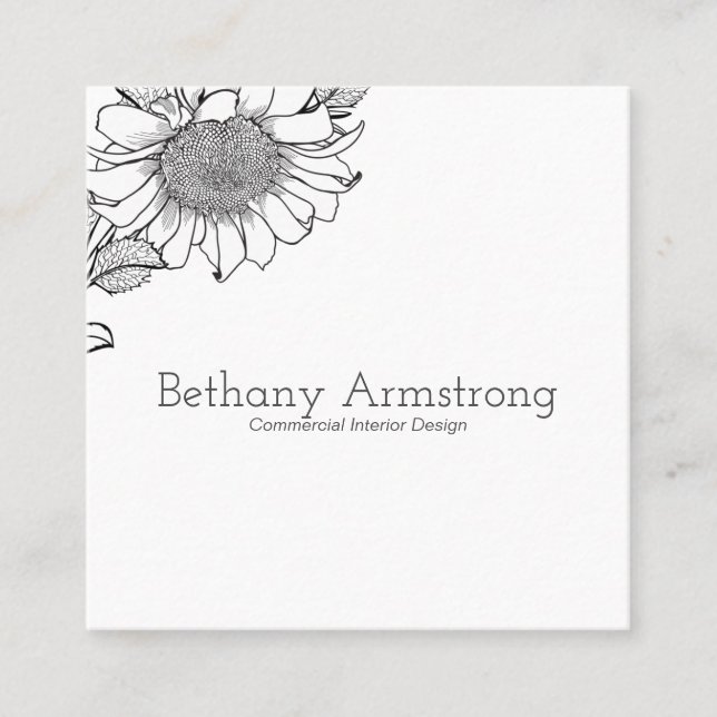 Single Black & White Sunflower Stem Business Card (Front)