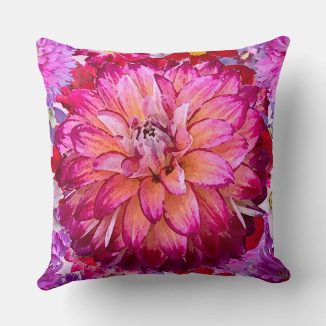 Single Bloom Pink Dahlia Throw Pillow (Back)