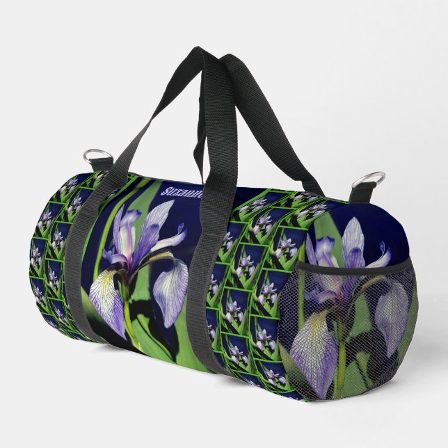 Single Blue Flag Iris Flower Nature Personalised Duffle Bag (Right Corner)