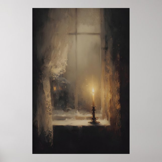 Single Candle In Window At Dusk, Dark Academia Poster (Front)