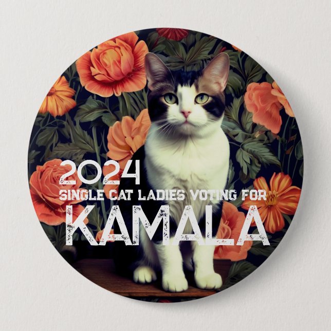 Single Cat Lady for Kamala Button (Front)