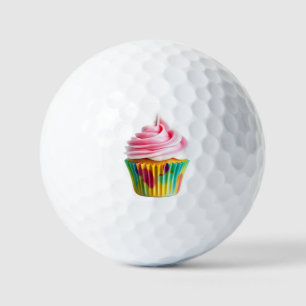 Single Cupcake with Pink and White Frosting Golf Balls