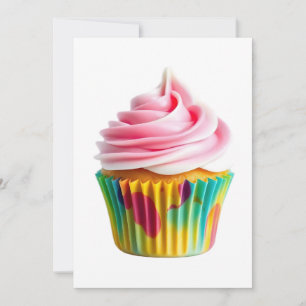 Single Cupcake with Pink and White Frosting Invitation