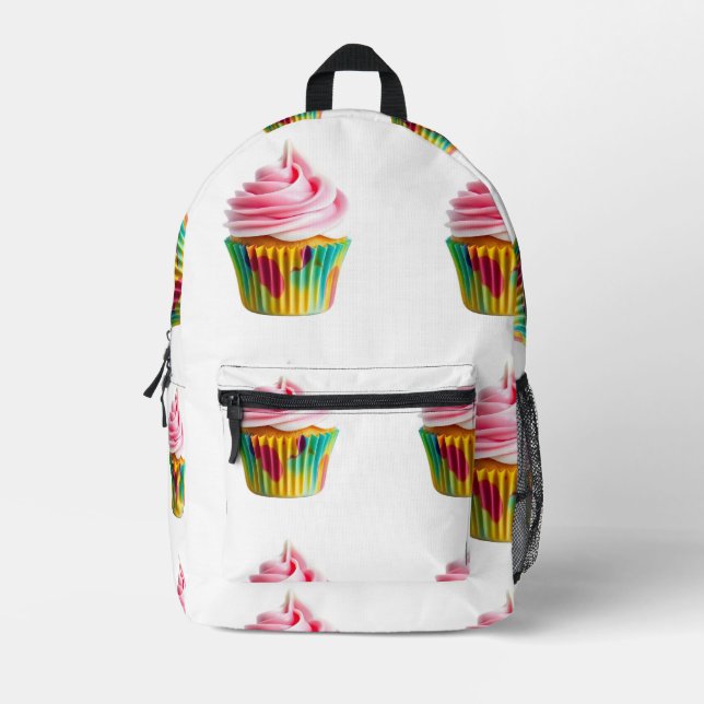Single Cupcake with Pink and White Frosting Printed Backpack (Front)
