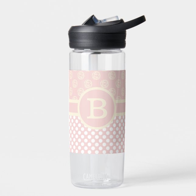 Single Custom Monogram Polka Dot and Roses  Water Bottle (Left)