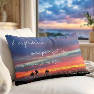 Single Dream Quote Orange Blue Sunset Photo Lumbar Cushion