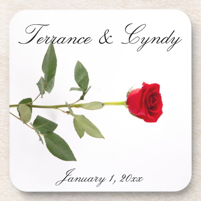 Single Elegant Long Stem Red Rose Coaster (Front)