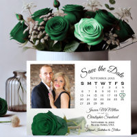 Single Emerald Green Rose Wedding Calendar & Photo