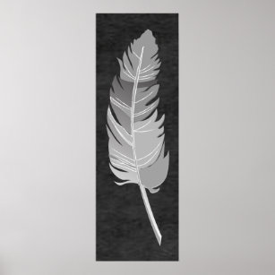 Single Feather  - Gray on Black Chalkboard Poster