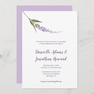Single Flower Stem Purple Lavender Green Invitation