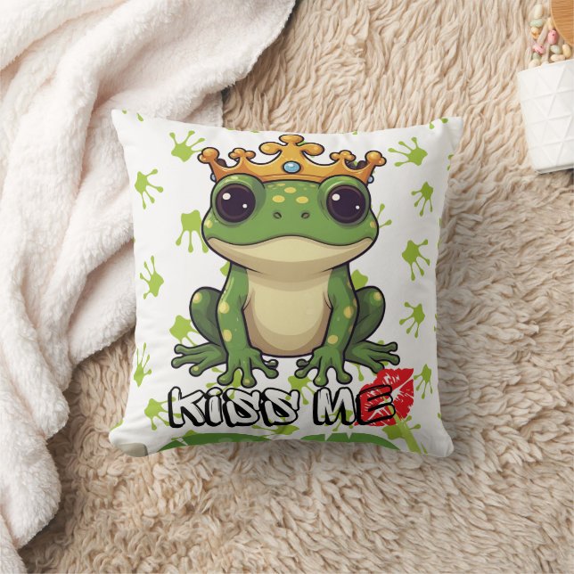 Single Frog Prince, Kiss Me Print Cushion (Blanket)