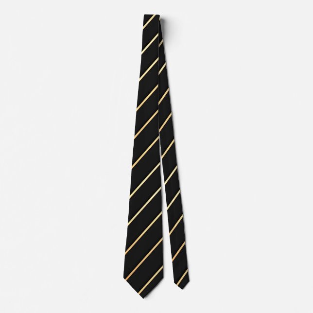Single Gold Diagonal Stripe on Black Tie (Front)