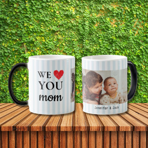 Single Heart Blue Stripes We Love You Mum Photo Magic Mug