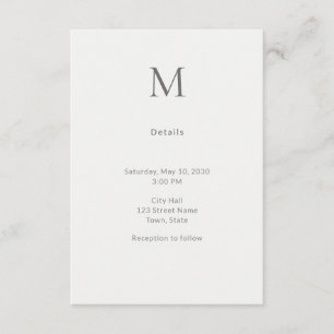 Single Initial Civil Wedding Details Card