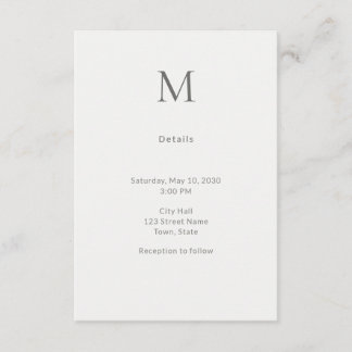 Single Initial Civil Wedding Details Card