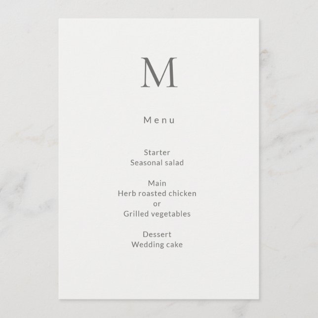 Single Initial Civil Wedding Menu Card (Front)
