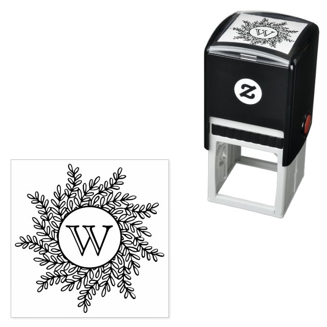 Single Initial Monogram Leafy Wreath Frame Self-inking Stamp (In Situ)