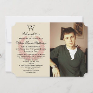 Single Initial Monogram Red Photo Graduation Invitation