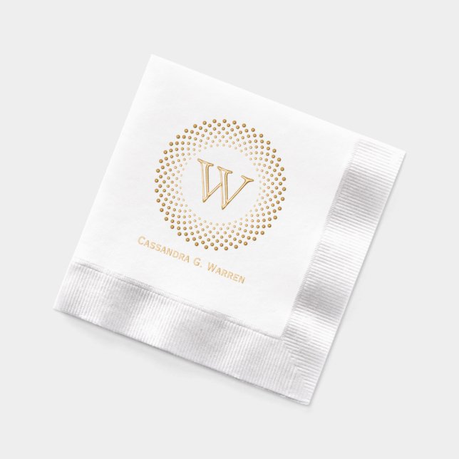 Single Initial Monogram Round Dotted Frame #3CO Na Foil Napkins (Left)