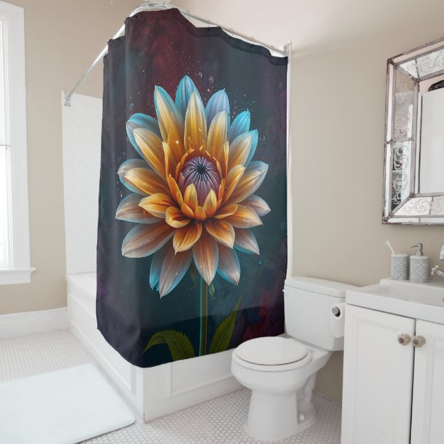 Single Large Flower Bloom in Multi-coloure Shades  Shower Curtain (In Situ)
