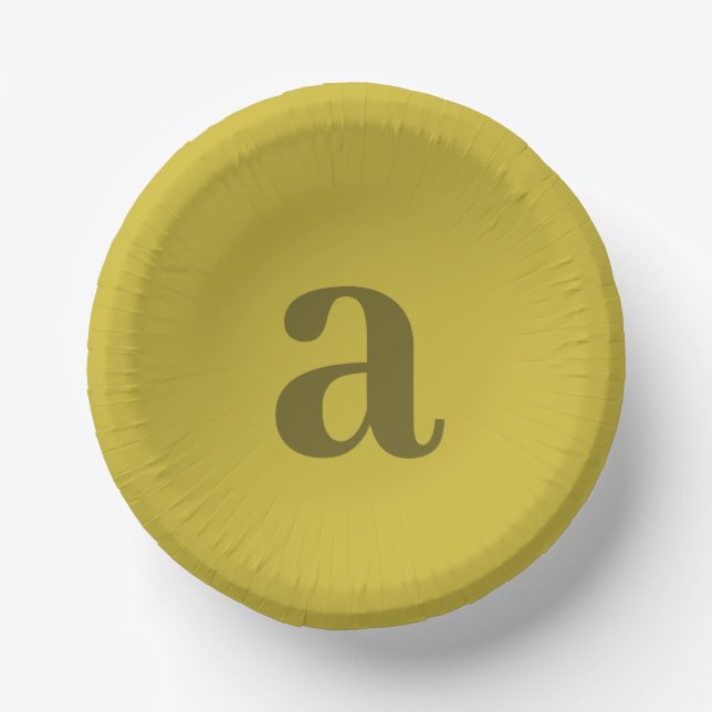 Single Letter Monogram Olive Green Minimalist Paper Plate (Front)