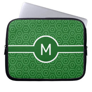 Single-Letter Monogram on Green Hexagons Laptop Sleeve