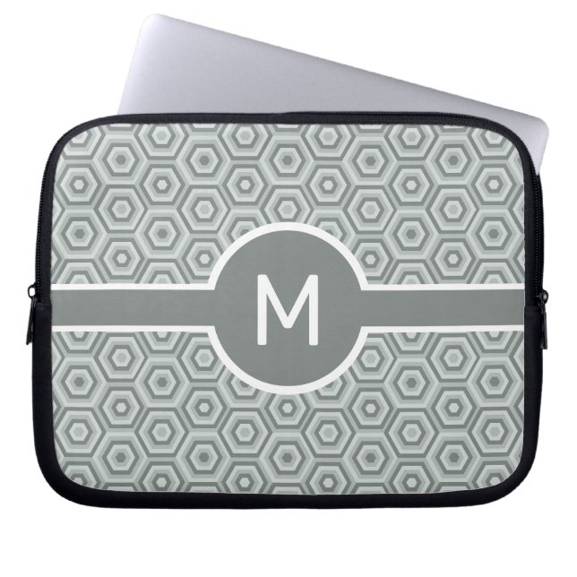 Single-Letter Monogram on Grey Hexagons Laptop Sleeve (Front)