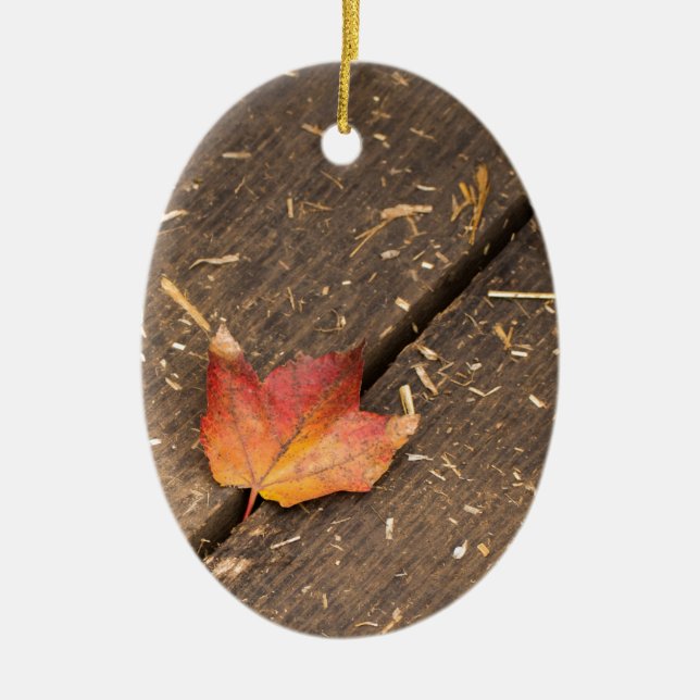 Single Maple Leaf in Fall Ceramic Tree Decoration (Front)