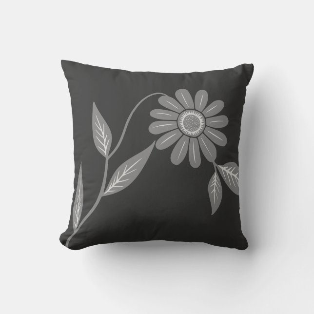 Single Mid Century Daisy Charcoal Cushion (Front)
