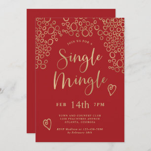 Single Mingle Valentine Party Red and Gold Invitation