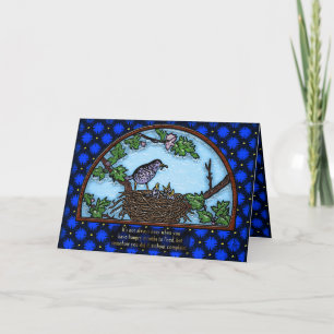 Single Momma Bird Feeding Babies in Nest Card