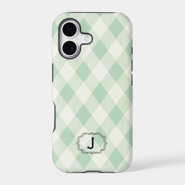 Single Monogram Framed on Mint and Green Gingham (Back)