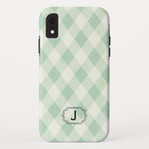 Single Monogram Framed on Mint and Green Gingham Case-Mate iPhone Case