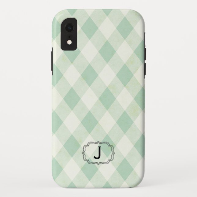 Single Monogram Framed on Mint and Green Gingham Case-Mate iPhone Case (Back)
