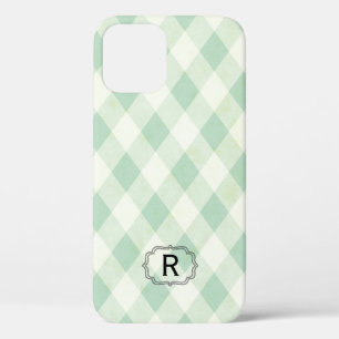 Single Monogram Framed on Mint and Green Gingham iPhone 12 Case