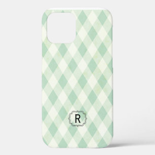 Single Monogram Framed on Mint and Green Gingham iPhone 12 Case
