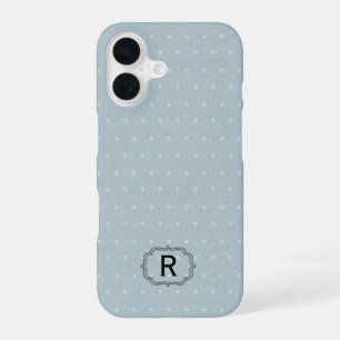 Single Monogram Framed on Pale Blue and Polka Dot iPhone 16 Case