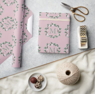 Single Monogram Letter Square Floral Frame Wrapping Paper