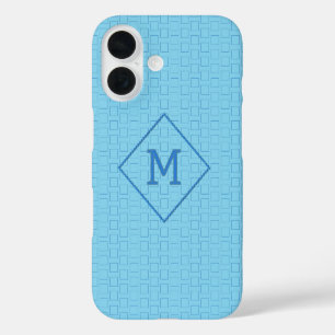 Single Monogram on Blue Boxes Backdrop Custom iPhone 16 Case