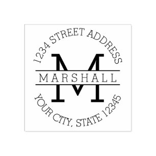 Single Monogram with Name and Return Address Rubber Stamp