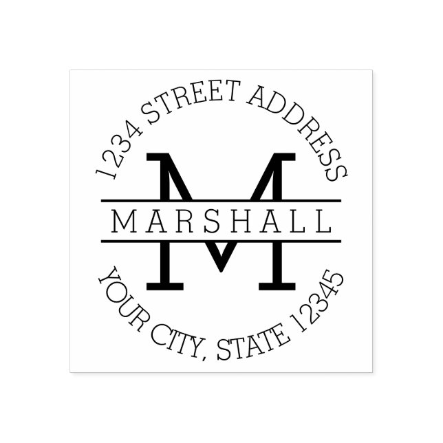 Single Monogram with Name and Return Address Rubber Stamp (Imprint)