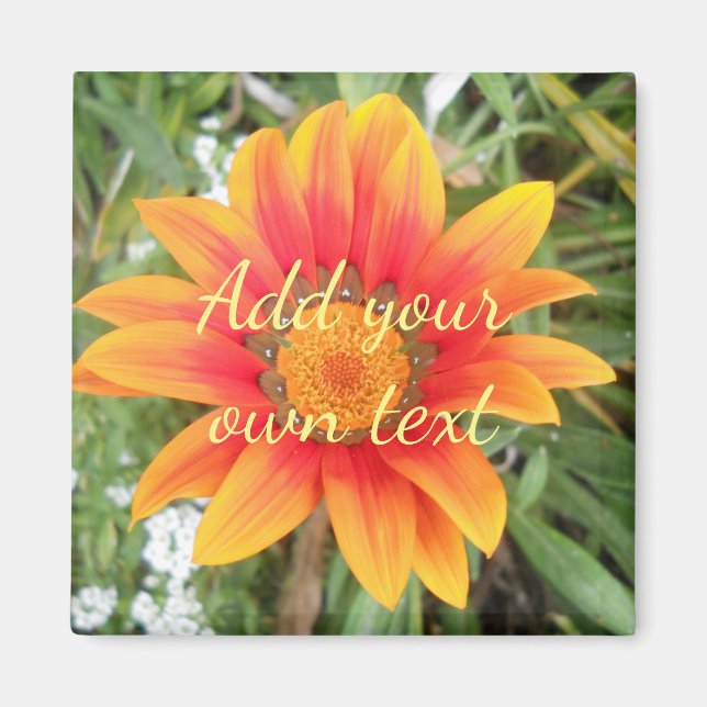 Single Orange Flower Custom Text Magnet (Front)