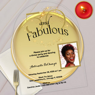 Single Photo 50 and Fabulous Birthday Black Gold Acrylic Invitations