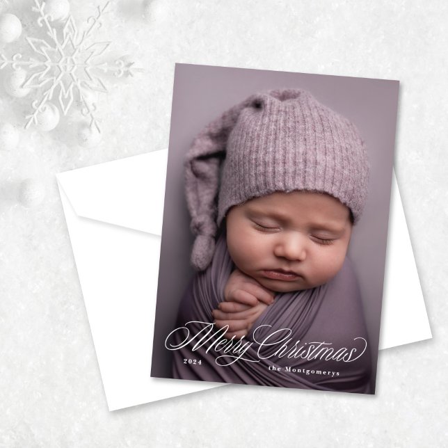 Single Photo Cursive Merry Christmas Card (Creator Uploaded)