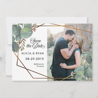 Single photo eucalyptus geo frame save the date