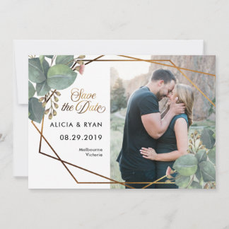 Single photo eucalyptus geo frame save the date