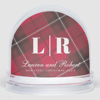 Single Photo Newlywed Plaid Holiday Snowglobe